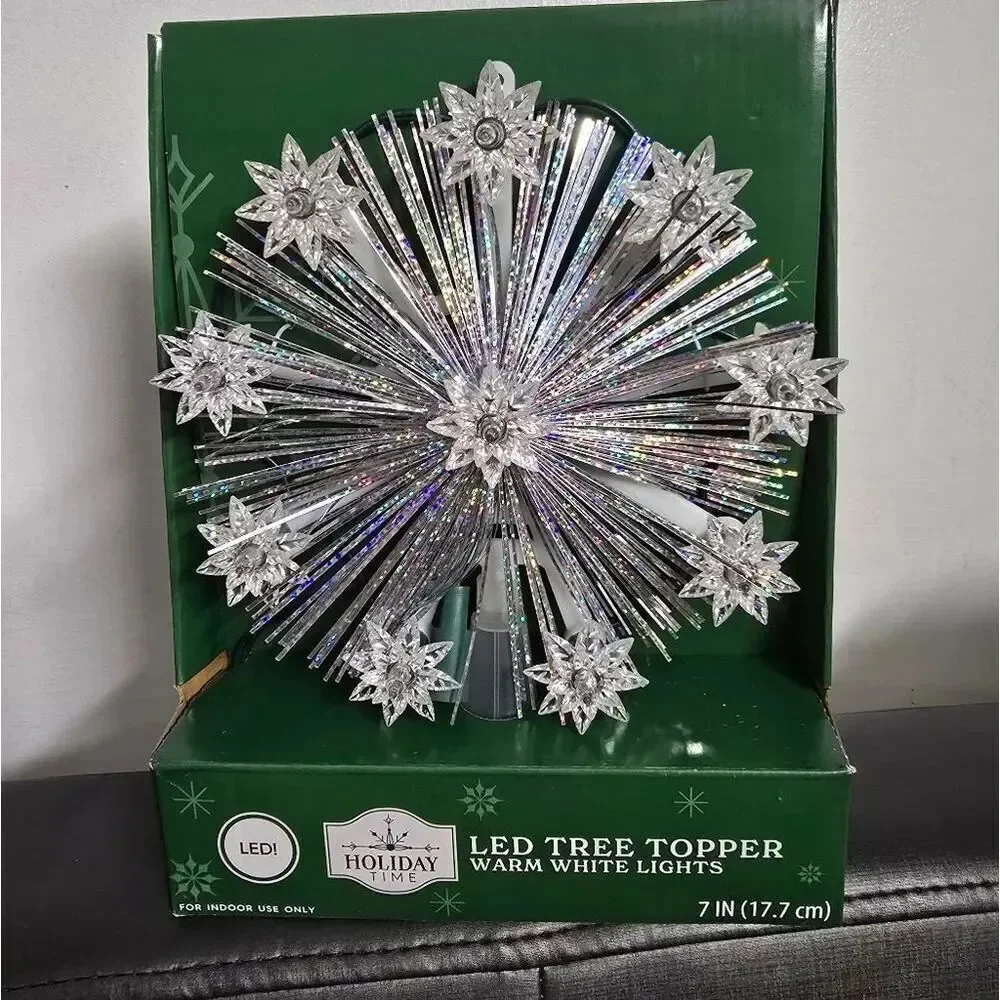 Christmas Tree Vintage Topper 9-Point Warm White Tinsel Star LED 7